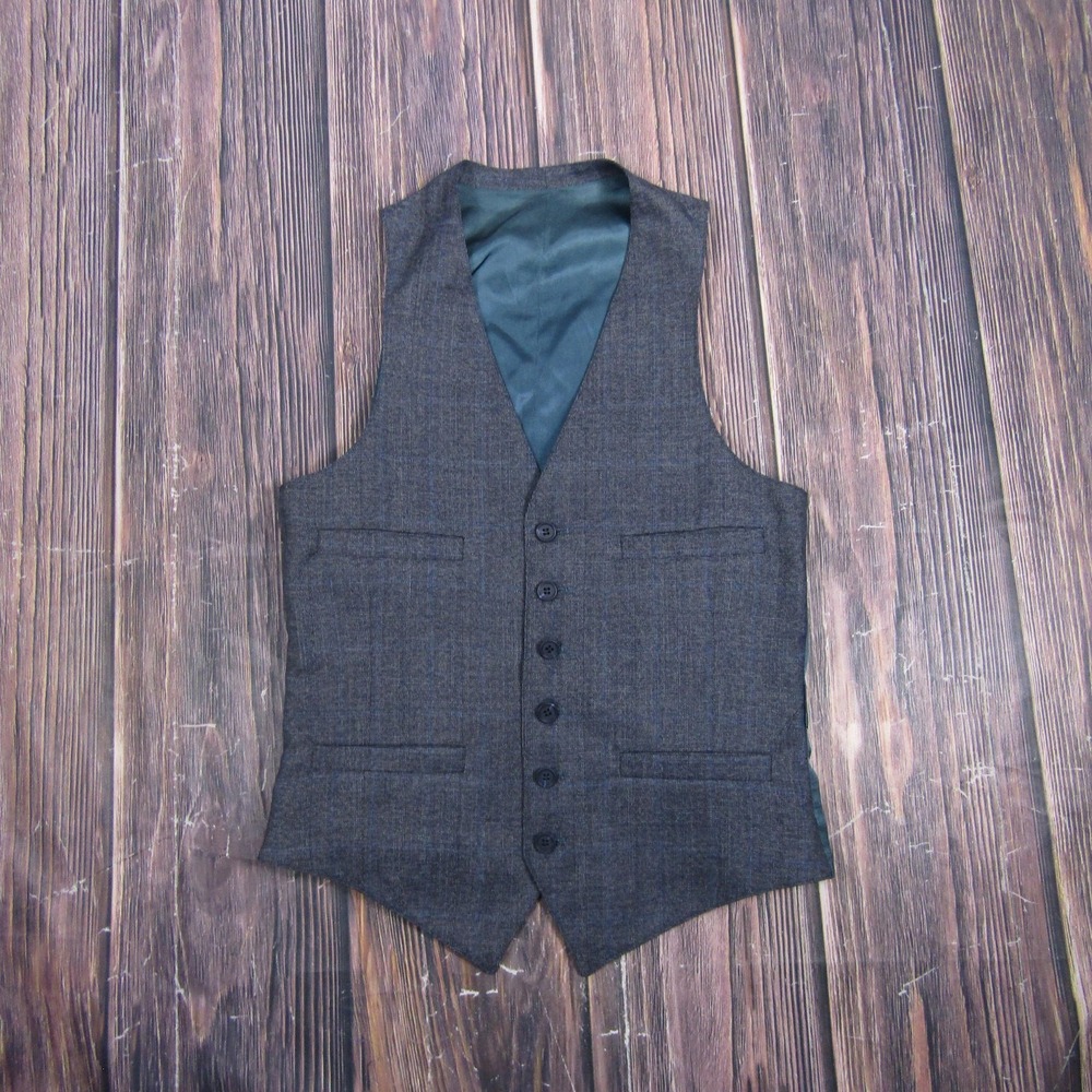 Suit Vest Mens M Gray Solid 3 Piece Belted Formal Waistcoat Business Wedding